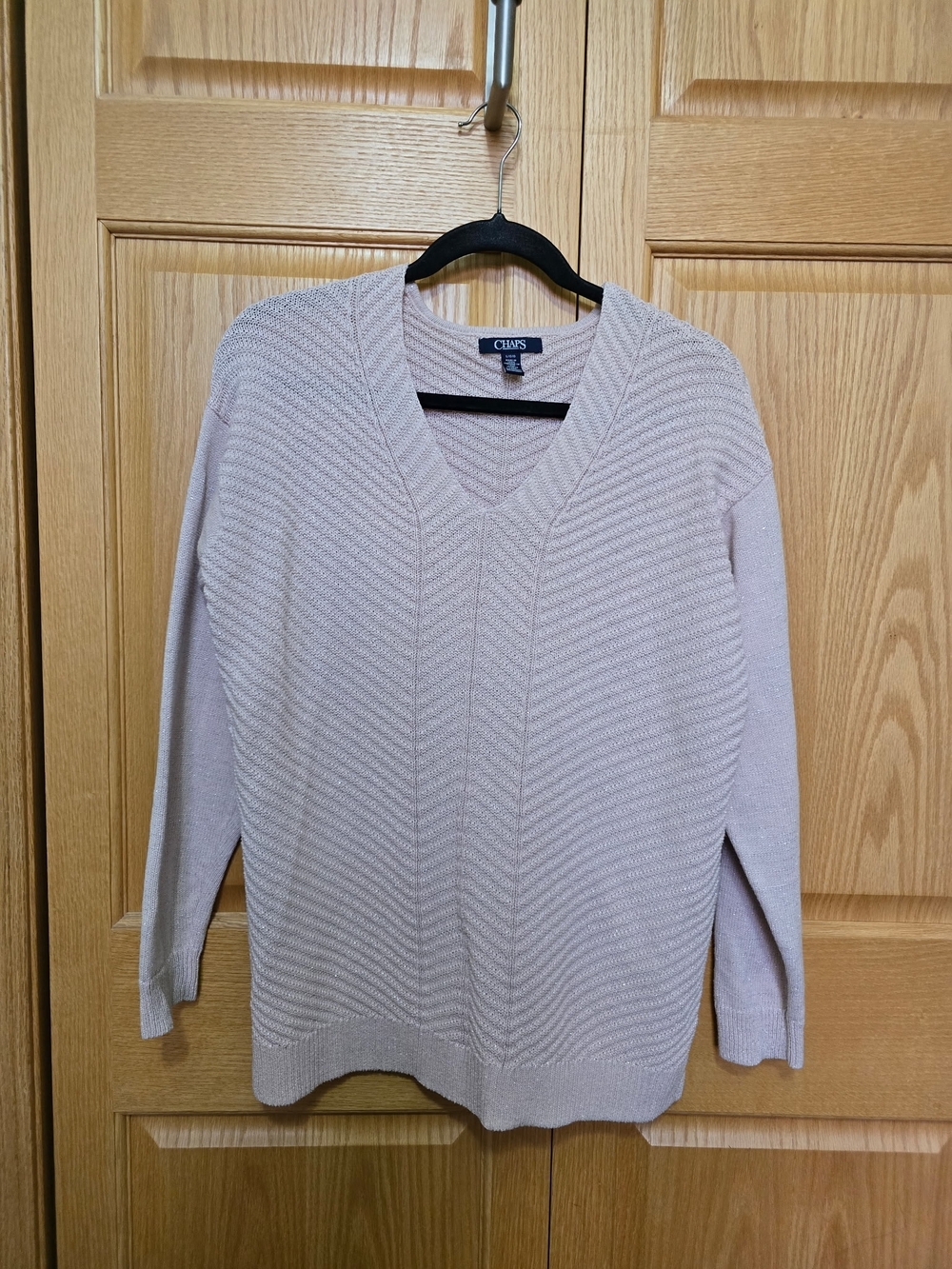 Chaps Women's V-Neck Textured Sweater — Pink